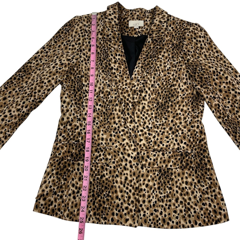 LOFT Petites Blazer Jacket 6P Brown Black Leopard Animal Print Open Front Career - Picture 9 of 12